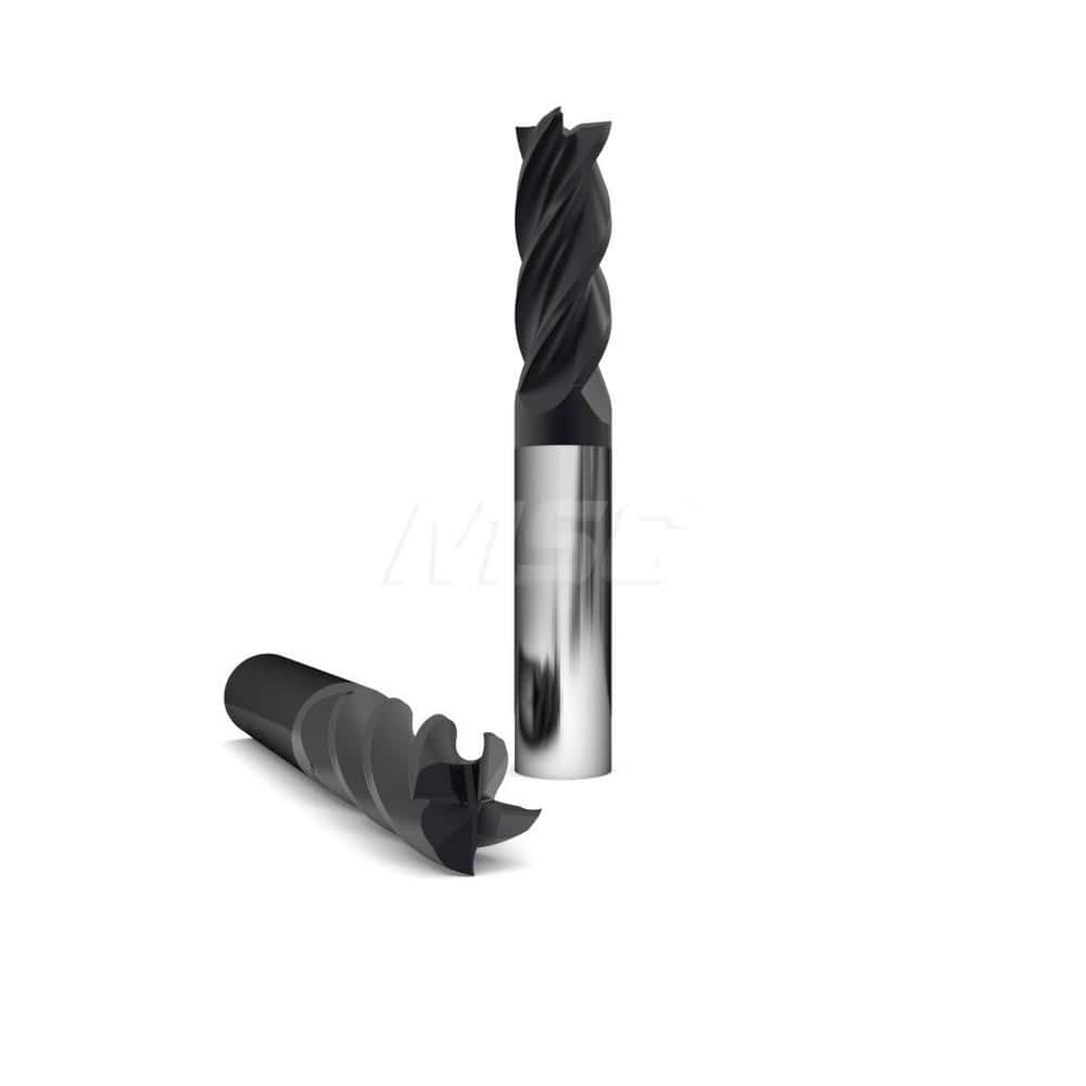 Square End Mill: 1/2'' Dia, 1-1/4'' LOC, 1/2'' Shank Dia, 4'' OAL, 4 Flutes, Solid Carbide Single End, AlCrO-MAX Finish, Upcut Flute, 37 ™ Variable Helix, Centercutting, RH Cut, RH Flute, Series 260