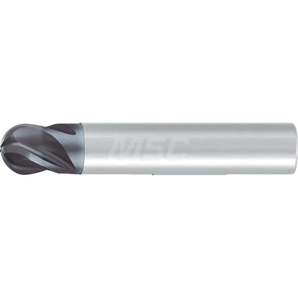 Ball End Mill: 0.5″ Dia, 4 Flute, Solid Carbide 2-1/2″ OAL, 1/2″ Shank Dia, 35 & 38 ° Helix, AlCr Coated, Single End, Series 2919L