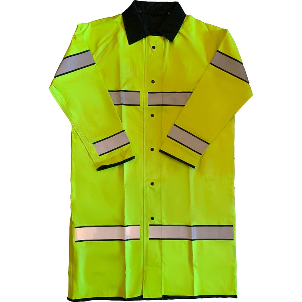 Louisiana Professional Wear - Rain & Chemical Wear; Garment Style: Coat ; Garment Type: High Visibility; Rain; Waterproof ; Material: Polyurethane/Nylon ; Size: Large ; Color: Fluorescent Yellow/Black ; Certification Type: ANSI/ISEA 107-2015 Type P Class - Exact Industrial Supply