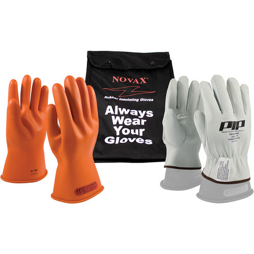 ‎147-SK-0/9-KIT - Novax Insulating Glove Kit - Class 0 - 11″ - Orange - Straight Cuff - Exact Industrial Supply