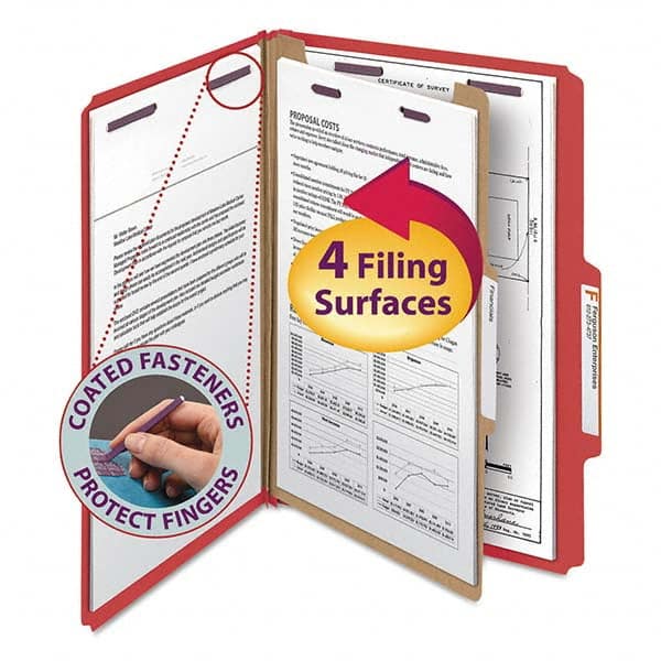 SMEAD - File Folders, Expansion Folders & Hanging Files Folder/File Type: Classification Folders with Tob Tab Fastener Color: Red - Makers Industrial Supply