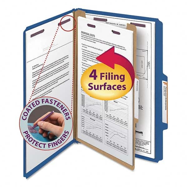 SMEAD - File Folders, Expansion Folders & Hanging Files Folder/File Type: Classification Folders with Tob Tab Fastener Color: Blue - Makers Industrial Supply