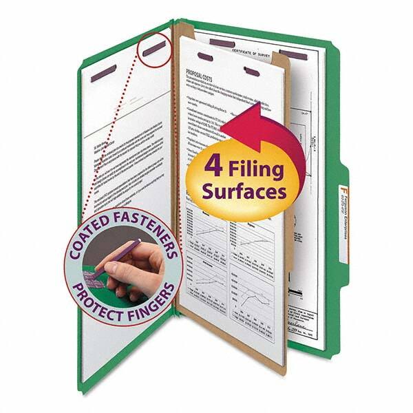 SMEAD - File Folders, Expansion Folders & Hanging Files Folder/File Type: Classification Folders with Tob Tab Fastener Color: Green - Makers Industrial Supply