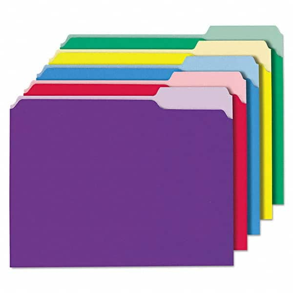 File Folders, Expansion Folders & Hanging Files; Folder/File Type: File Folders with Top Tab; Color: Multi-Color; Index Tabs: No; File Size: Letter; Size: 8-1/2 x 11; Box Quantity: 100; Folder Type: File Folders with Top Tab