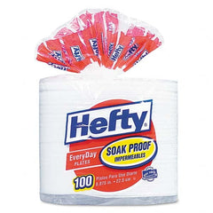 Hefty - Soak Proof Tableware, Foam Plates, 8 7/8" Diam, 100/Pack - Makers Industrial Supply