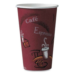 DART - Solo Bistro Design Hot Drink Cups, Paper, 16 oz, Maroon, 1000/Carton - Makers Industrial Supply