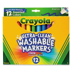 Crayola - Markers & Paintsticks Type: Washable Marker Color: Black; Blue; Blue Lagoon; Brown; Gray; Pink; Green; Orange; Red; Sandy Tan; Violet; Yellow - Makers Industrial Supply