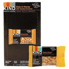 KIND - Snacks, Cookies, Candy & Gum Breakroom Accessory Type: Granola Bars Breakroom Accessory Description: Healthy Grains Bar, Oats and Honey with Toasted Coconut, 1.2 oz, 12/Box - Makers Industrial Supply