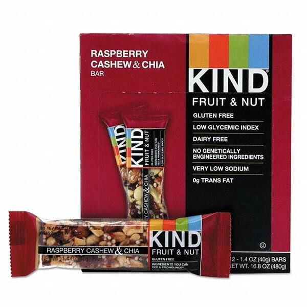 KIND - Snacks, Cookies, Candy & Gum Breakroom Accessory Type: Granola Bars Breakroom Accessory Description: Fruit and Nut Bars, Raspberry Cashew & Chia, 1.4 oz Bar, 12/Box - Makers Industrial Supply