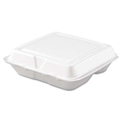 DART - Carryout Food Container, Foam, 3-Comp, White, 8 x 7 1/2 x 2 3/10, 200/Carton - Makers Industrial Supply