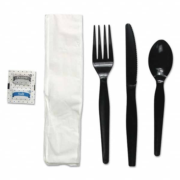 Boardwalk - Six-Piece Cutlery Kit, Condiment/Fork/Knife/Napkin/Spoon, Heavyweight, Black, 250/Carton - Makers Industrial Supply