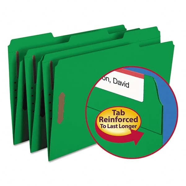 SMEAD - File Folders, Expansion Folders & Hanging Files Folder/File Type: File Folders with Top Tab Fastener Color: Green - Makers Industrial Supply