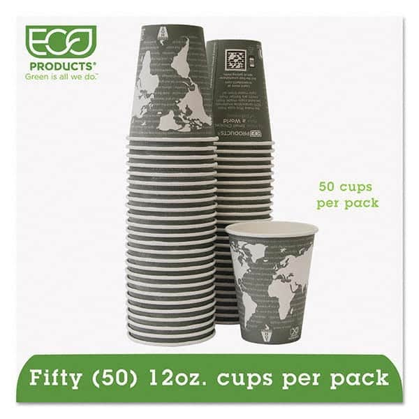 ECO PRODUCTS - World Art Renewable/Compostable Hot Cups, 12 oz, Gray, 50/Pack - Makers Industrial Supply