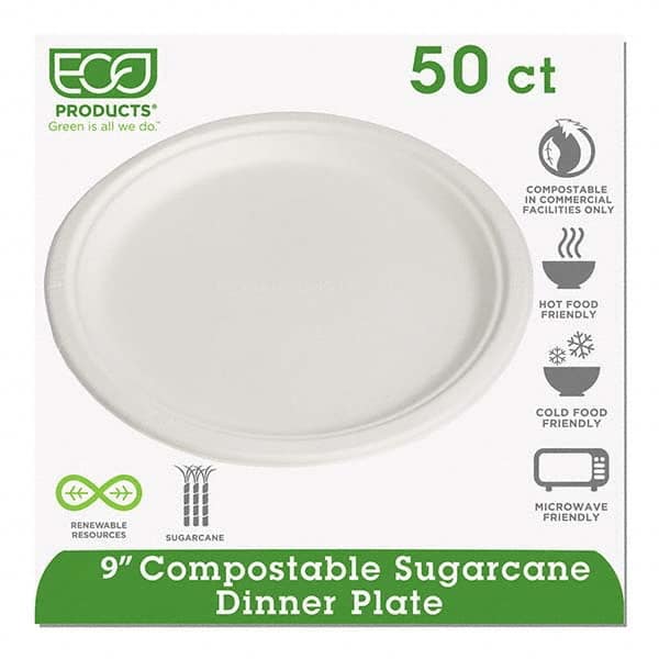 ECO PRODUCTS - Renewable & Compostable Sugarcane Plates, 9", 50/PK - Makers Industrial Supply