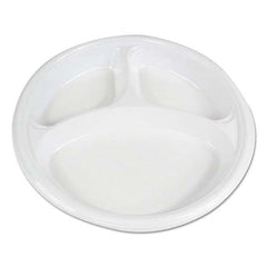 Boardwalk - Hi-Impact Plastic Dinnerware, Plate, 10" Diam, 3 Compartments, White, 500/Carton - Makers Industrial Supply