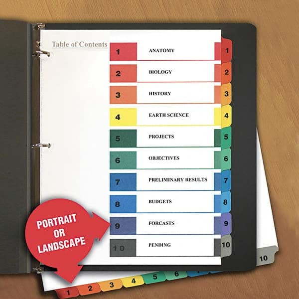 UNIVERSAL - Tabs, Indexes & Dividers Indexes & Divider Type: Preprinted Numeric Size: 11 x 8-1/2 - Makers Industrial Supply