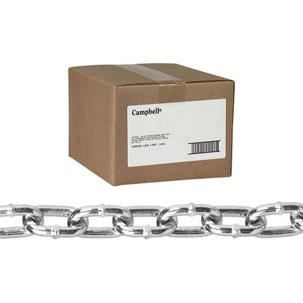 Welded Chain; Load Capacity (Lb. - 3 Decimals): 325; Link Type: Straight Link Machine Chain; Chain Grade: 0; Overall Length: 100 cm; 100 yd; 100 ft; 100 mm; 100 m; 100 in; Inside Length (Decimal Inch): 0.6100; Inside Length (mm): 0.61; Type: Straight Link