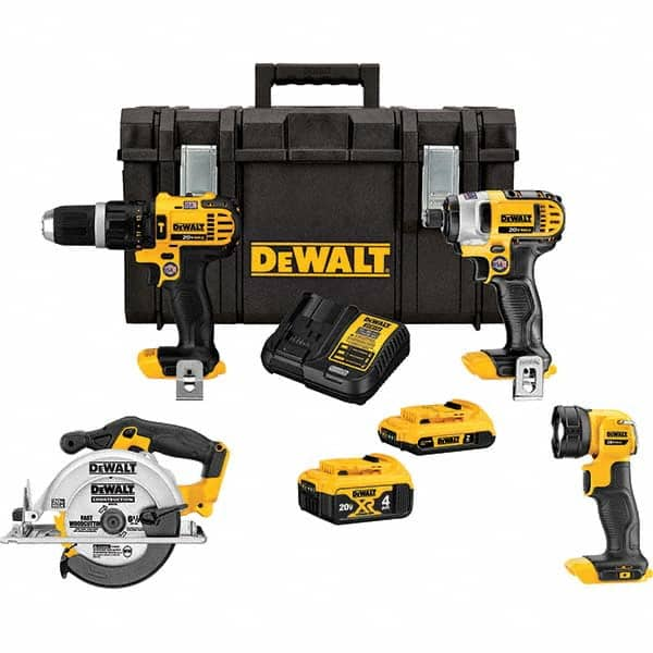 DeWALT - Cordless Tool Combination Kits Voltage: 20 Tools: Hammer Drill; 1/4" Impact Driver; 6-1/2" Circular Saw; Work Light - Makers Industrial Supply