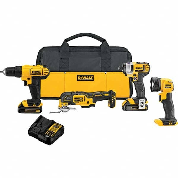 DeWALT - Cordless Tool Combination Kits Voltage: 20 Tools: 1/2" Drill/Driver; 1/4" Impact Driver; Work Light; Oscillating Multi-Tool - Makers Industrial Supply