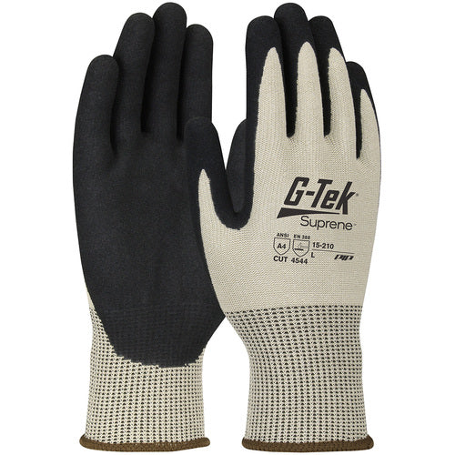 ‎15-210/S Coated Gloves w/Polykor - G-Tek Suprene - Tan 13G Nano Shell - Nitrile MicroSurface Grip - A4 - Exact Industrial Supply