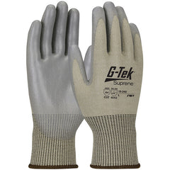 ‎15-340/XL Coated Gloves w/Polykor - G-Tek Suprene - Tan 13G Nano Shell - Gray Polyurethane Grip - A4 - Exact Industrial Supply