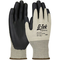 ‎15-440/L Coated Gloves w/Polykor - G-Tek Suprene - Tan 13G Nano Shell - Black Neofoam Grip - A4 - Exact Industrial Supply