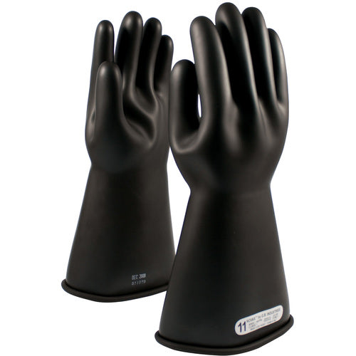 ‎150-1-14/11 - Novax - Natural Rubber Insulating Glove - Class 1 - 14″ - Black - Straight Cuff - Exact Industrial Supply