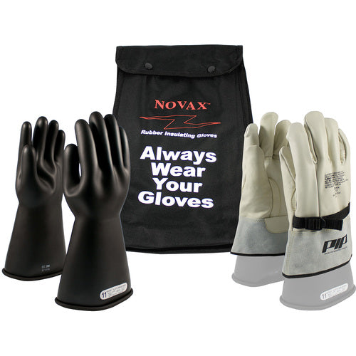 ‎150-SK-1/12-KIT - Novax Insulating Glove Kit - Class 1 - 14″ - Black - Straight Cuff - Exact Industrial Supply