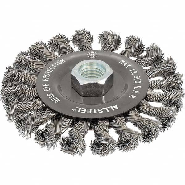 WALTER Surface Technologies - 4-1/2" OD, 5/8-11 Arbor Hole, Knotted Steel Wheel Brush - Makers Industrial Supply