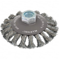 WALTER Surface Technologies - 4" OD, 5/8-11 Arbor Hole, Knotted Steel Wheel Brush - Makers Industrial Supply