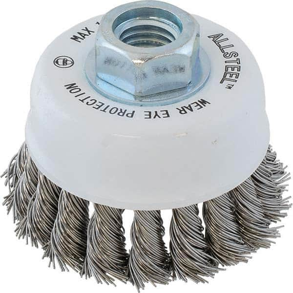 WALTER Surface Technologies - 3" Diam 5/8-11 Threaded Arbor Stainless Steel Fill Cup Brush - Makers Industrial Supply