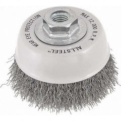 WALTER Surface Technologies - 3" Diam 5/8-11 Threaded Arbor Stainless Steel Fill Cup Brush - Makers Industrial Supply