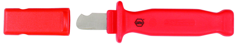 Insulated Electricians Cable Stripping Knife 35mm Blade Length; Hooked cutting edge. Cover included. - Makers Industrial Supply