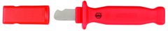 Insulated Electricians Cable Stripping Knife 35mm Blade Length; Hooked cutting edge. Cover included. - Makers Industrial Supply