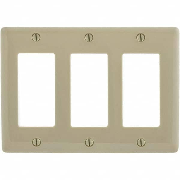 Wall Plates; Wall Plate Type: Outlet Wall Plates; Color: Ivory; Wall Plate Configuration: GFCI/Surge Receptacle; Material: Thermoplastic; Shape: Rectangle; Wall Plate Size: Standard; Number of Gangs: 3; Overall Length (Inch): 4.6300; Overall Width (Decima