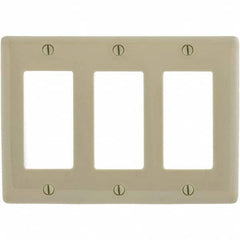 Wall Plates; Wall Plate Type: Outlet Wall Plates; Color: Ivory; Wall Plate Configuration: GFCI/Surge Receptacle; Material: Thermoplastic; Shape: Rectangle; Wall Plate Size: Standard; Number of Gangs: 3; Overall Length (Inch): 4.6300; Overall Width (Decima