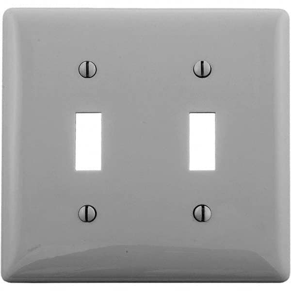 Wall Plates; Wall Plate Type: Switch Plates; Color: Gray; Wall Plate Configuration: GFCI/Surge Receptacle; Material: Thermoplastic; Shape: Rectangle; Wall Plate Size: Standard; Number of Gangs: 2; Overall Length (Inch): 4.6300; Overall Width (Decimal Inch