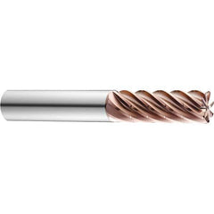 Square End Mill: 1/4'' Dia, 1'' LOC, 1/4'' Shank Dia, 3'' OAL, 7 Flutes, Solid Carbide Single End, TiN Finish, Spiral Flute, Variable Helix, RH Cut, RH Flute, Series 77