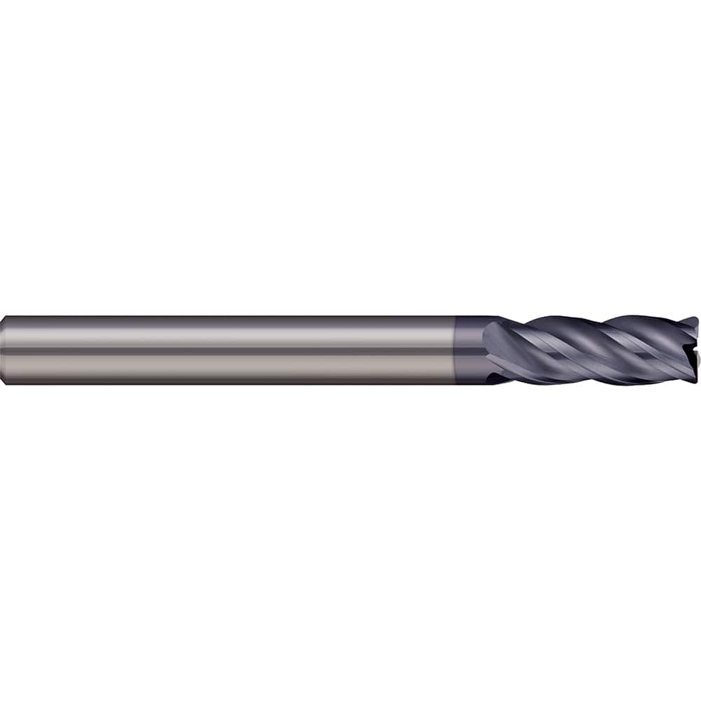 Corner Radius End Mill: 0.4724″ Dia, 0.8661″ LOC, 4 Flutes, Solid Carbide 38 ° Helix, AlTiN Coated, Corner Radius End