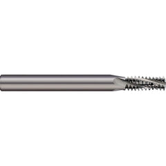 Helical Flute Thread Mill: #1-8, Internal & External, 4 Flute, 5/8″ Shank Dia, Solid Carbide 8 TPI, 0.62″ Cut Dia, 1-3/8″ LOC, 2″ OAL, Bright/Uncoated