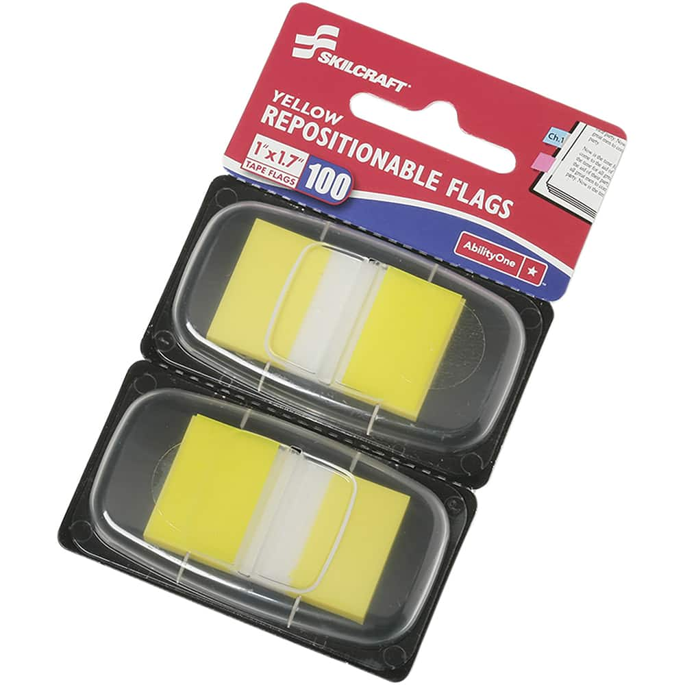 Ability One - Self-Stick Page Flags; Style: Flag ; Color: Yellow ; Size: 1 x 1-3/4 - Exact Industrial Supply