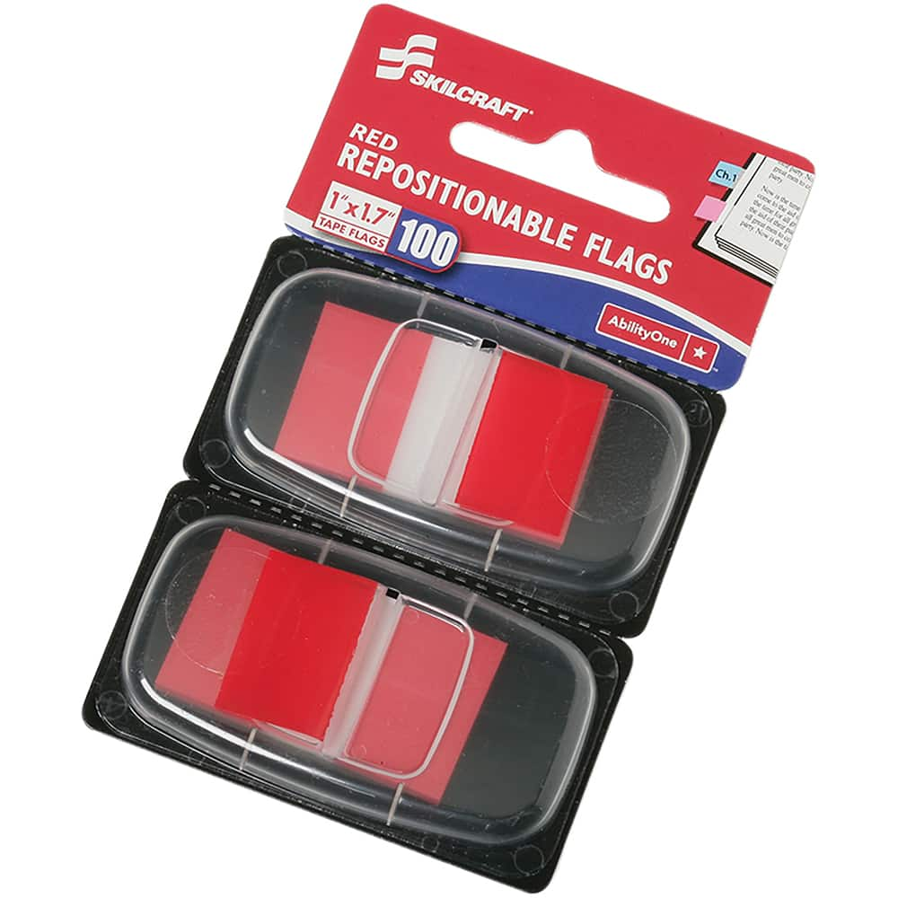 Ability One - Self-Stick Page Flags; Style: Flag ; Color: Red ; Size: 1 x 1-3/4 - Exact Industrial Supply