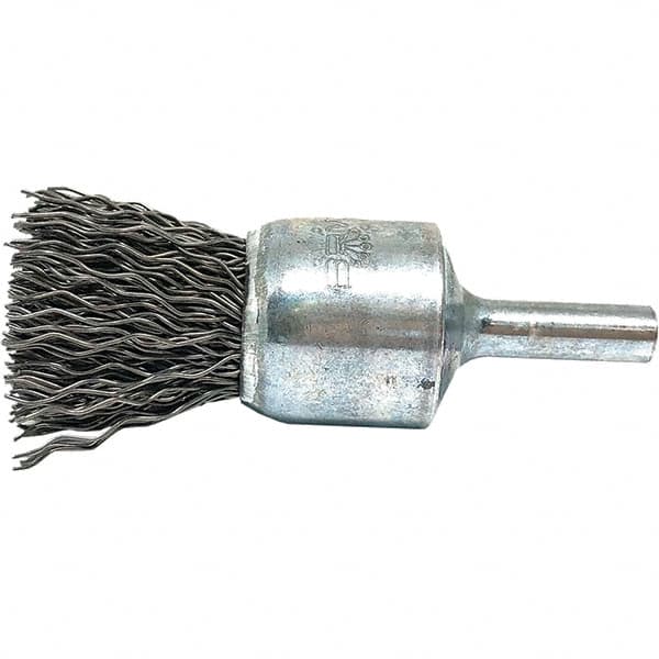 Brush Research Mfg. - 3/4" Brush Diam, Crimped, End Brush - 1/4" Diam Steel Shank, 20,000 Max RPM - Makers Industrial Supply