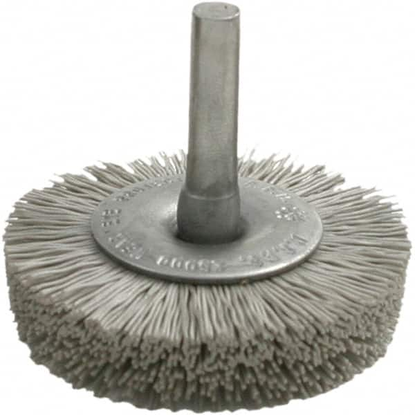 Brush Research Mfg. - 500 Grit, 3" Brush Diam, Crimped, Flared End Brush - Fine Grade, 1/4" Diam Steel Shank, 2,500 Max RPM - Makers Industrial Supply