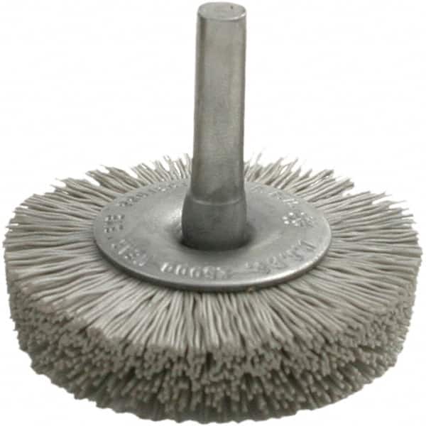 Brush Research Mfg. - 500 Grit, 1-3/4" Brush Diam, Crimped, Flared End Brush - Fine Grade, 1/4" Diam Steel Shank, 2,500 Max RPM - Makers Industrial Supply