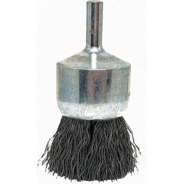 Brush Research Mfg. - 1" Brush Diam, Crimped, End Brush - 1/4" Diam Steel Shank, 20,000 Max RPM - Makers Industrial Supply