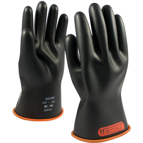 ‎155-0-11/10 - Novax - Natural Rubber Insulating Glove - Class 0 - 11″ - Black/Orange - Straight Cuff - Exact Industrial Supply