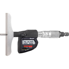 Starrett - Electronic Depth Micrometers; Minimum Measurement (mm): 0 ; Minimum Measurement (Decimal Inch): 0 ; Maximum Measurement (Inch): 6.00 ; Maximum Measurement (Decimal Inch): 6.00 ; Maximum Measurement (mm): 150 ; Base Length (mm): 4.0000 - Exact Industrial Supply