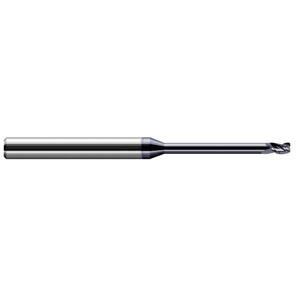 Corner Radius End Mill: 0.047″ Dia, 0.07″ LOC, 0.01″ Radius, 3 Flutes, Solid Carbide 2-1/2″ OAL, 1/8″ Shank Dia, 30 ° Helix, AlTiN Coated, Corner Radius End