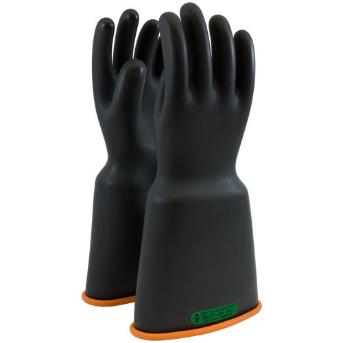 ‎159-3-16/11 - Novax - Natural Rubber Insulating Glove - Class 3 - 16″ - Black/Orange - Bell Cuff - Exact Industrial Supply